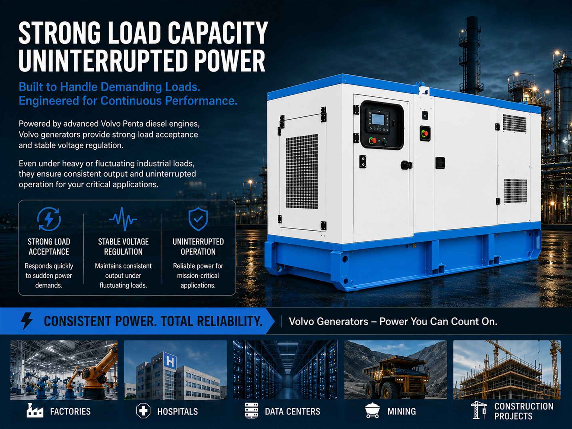 Low Fuel Consumption of Usuper Power Volvo Generator